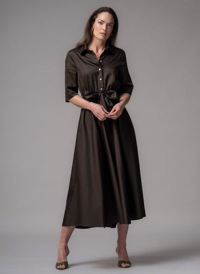 Le Marais Chocolate Cotton Everyday Midi Shirt Dress