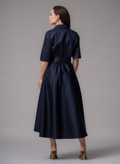 Le Marais Navy Cotton Everyday Midi Shirt Dress