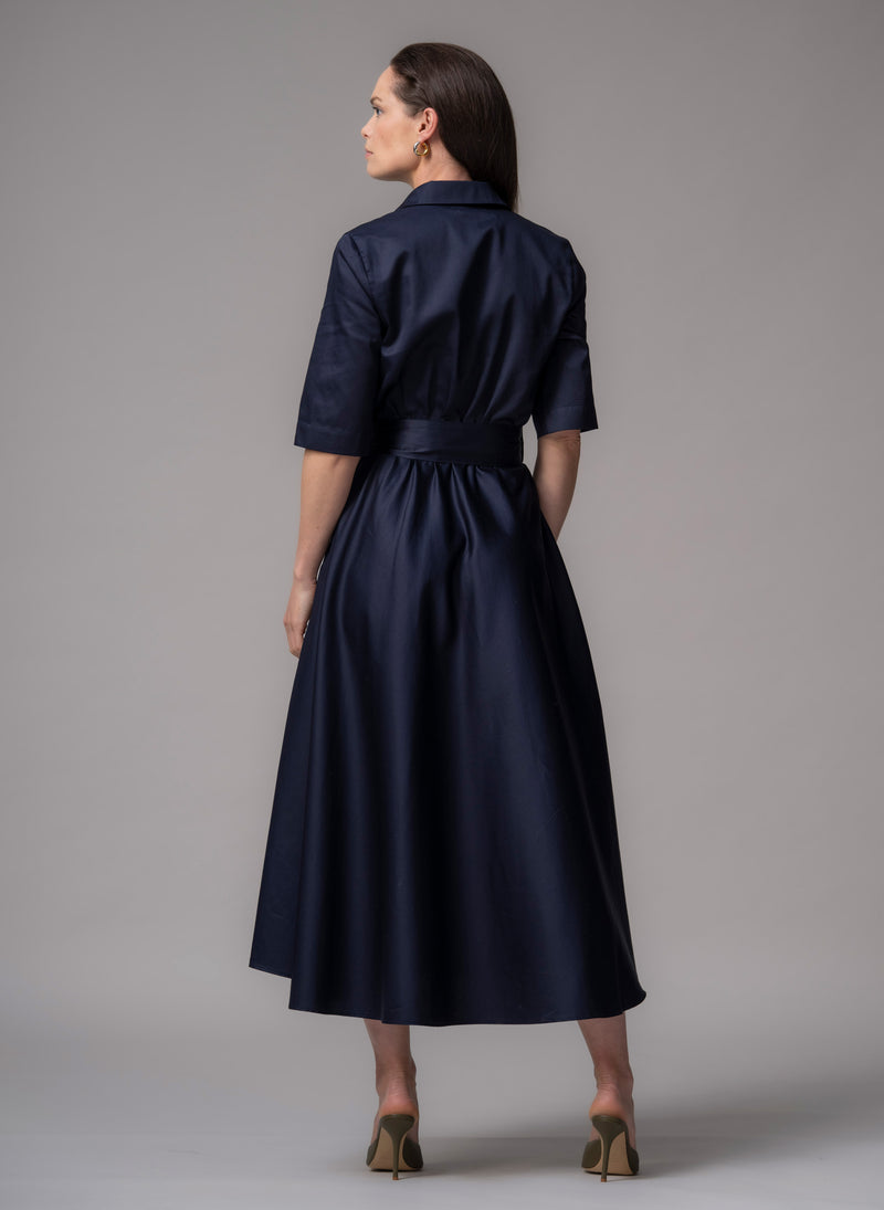 Le Marais Navy Cotton Everyday Midi Shirt Dress