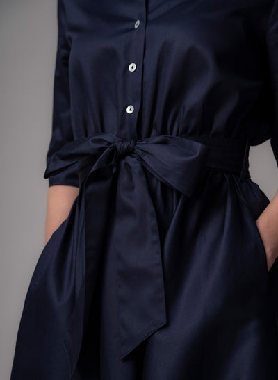 Le Marais Navy Cotton Everyday Midi Shirt Dress
