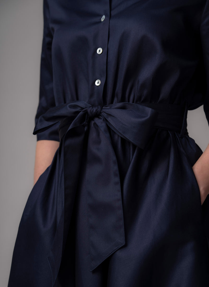 Le Marais Navy Cotton Everyday Midi Shirt Dress