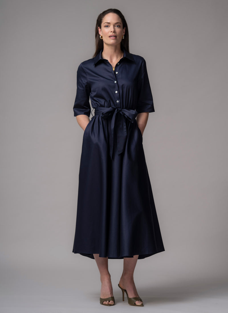 Le Marais Navy Cotton Everyday Midi Shirt Dress