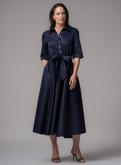 Le Marais Navy Cotton Everyday Midi Shirt Dress