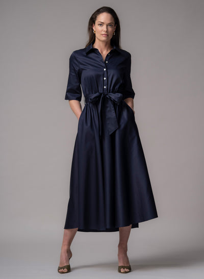 Le Marais Navy Cotton Everyday Midi Shirt Dress