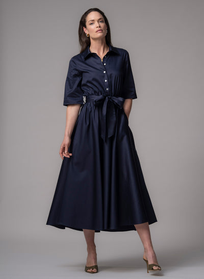 Le Marais Navy Cotton Everyday Midi Shirt Dress