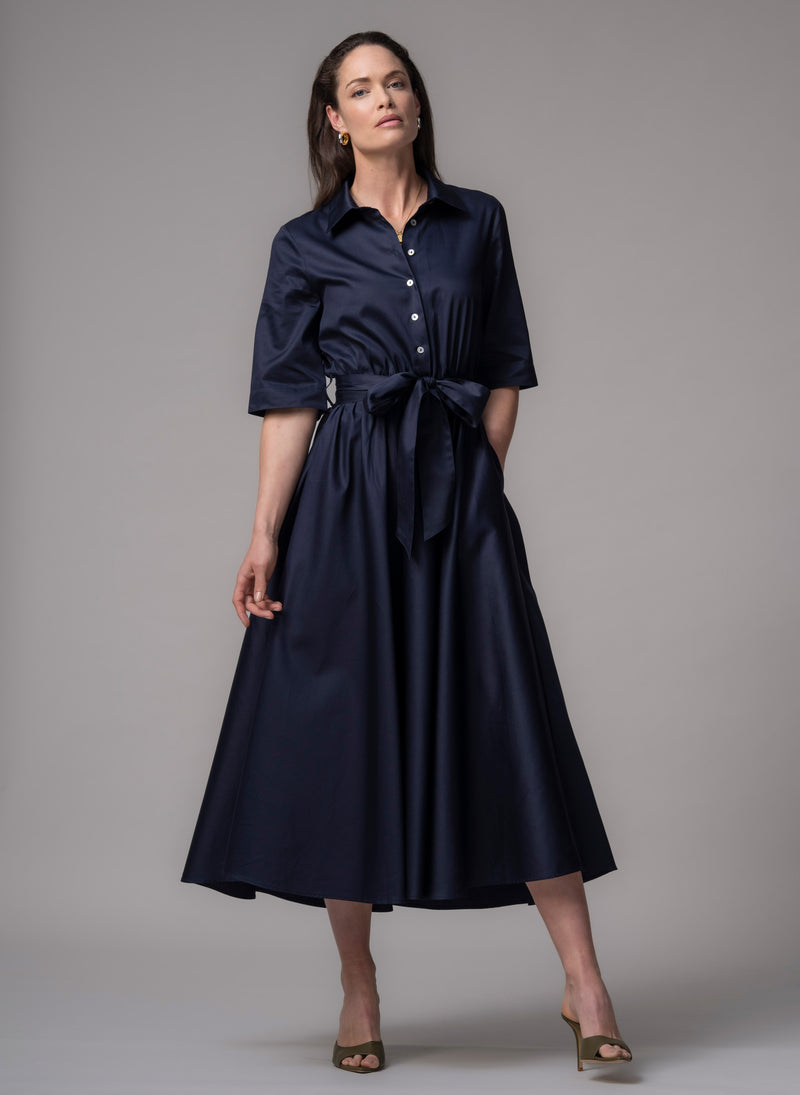 Le Marais Navy Cotton Everyday Midi Shirt Dress