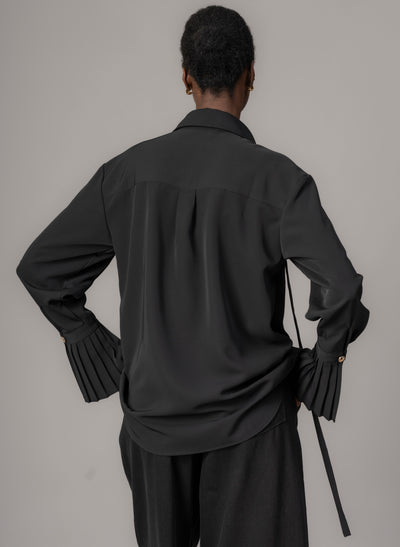 Lottie Black Easy Fit Blouse with Pleated Exaggerated Cuffs