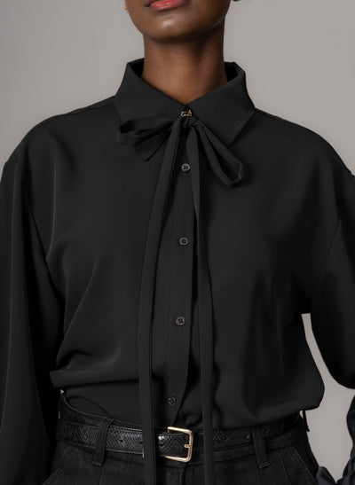 Lottie Black Easy Fit Blouse with Pleated Exaggerated Cuffs