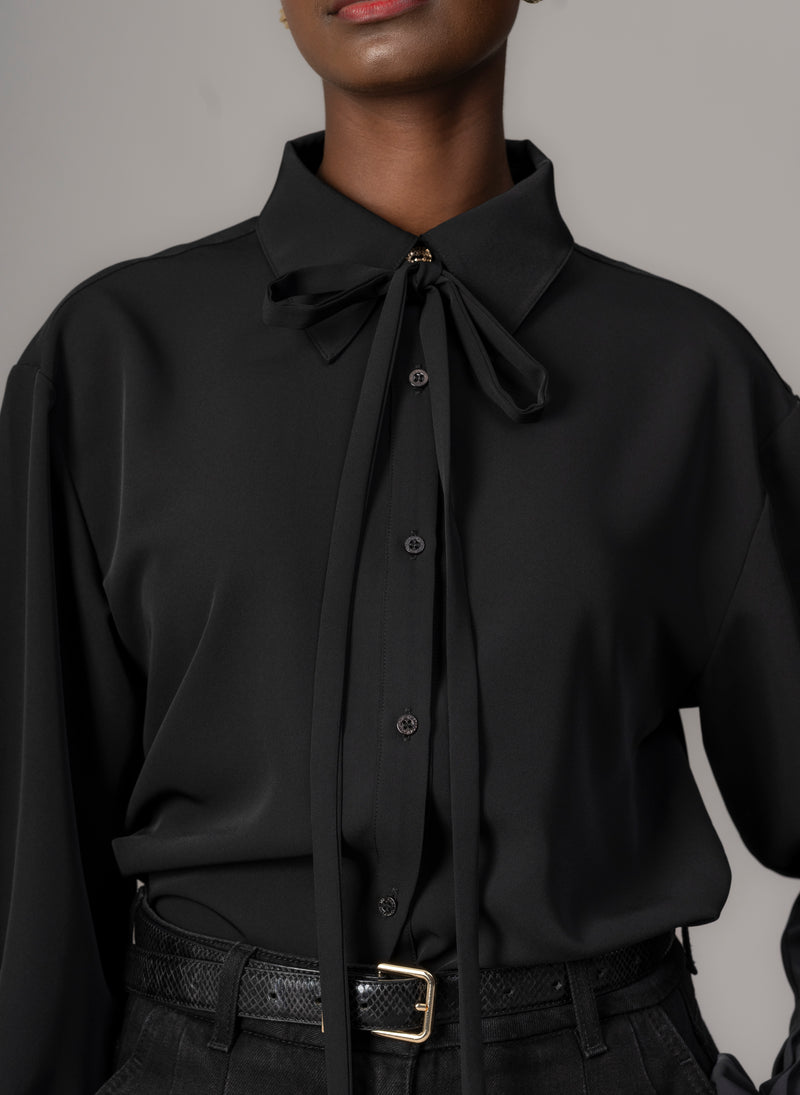 Lottie Black Easy Fit Blouse with Pleated Exaggerated Cuffs