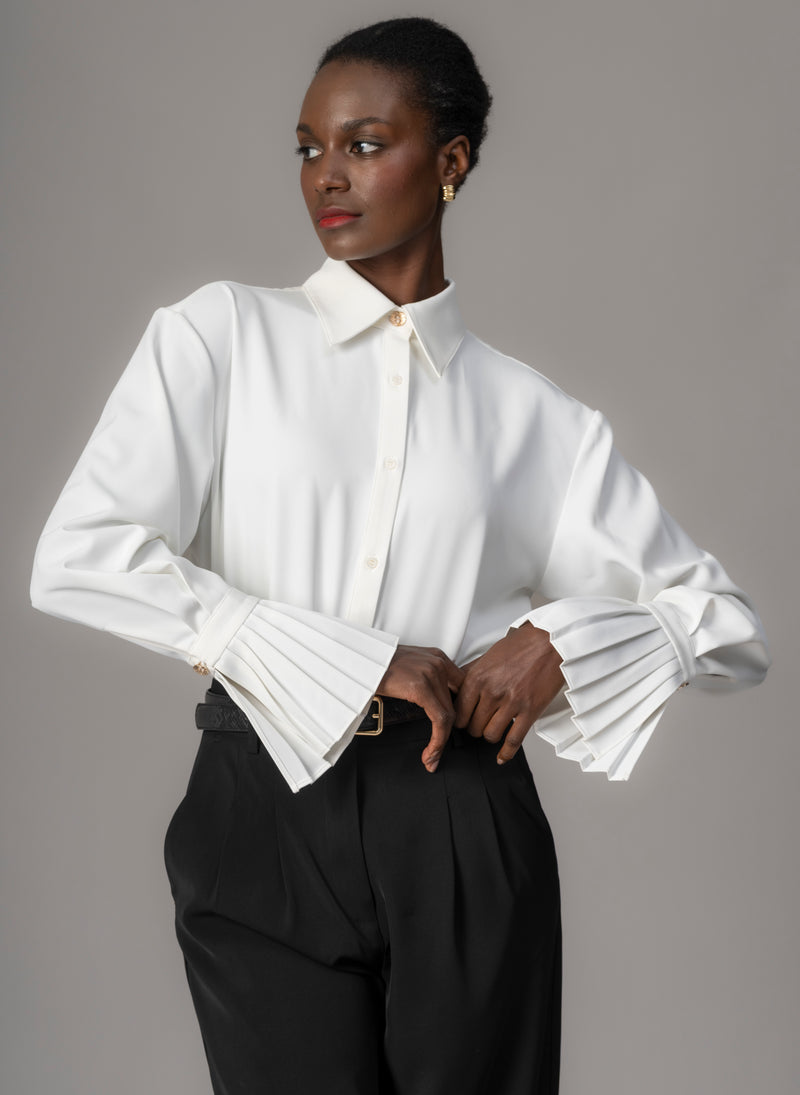 Lottie Ivory Easy Fit Blouse with Pleated Exaggerated Cuffs