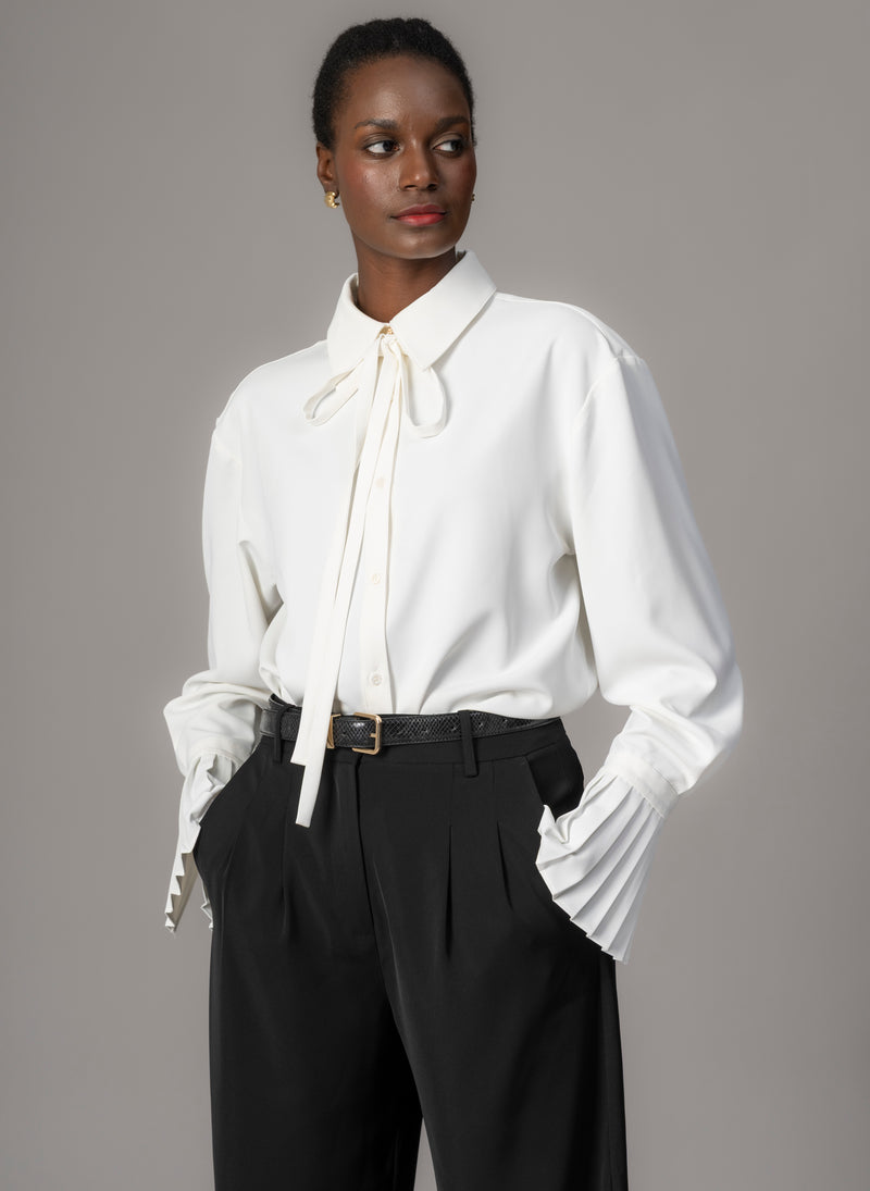 Lottie Ivory Easy Fit Blouse with Pleated Exaggerated Cuffs