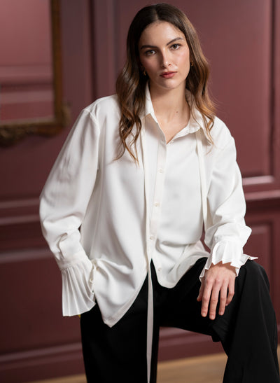 Lottie Ivory Easy Fit Blouse with Pleated Exaggerated Cuffs