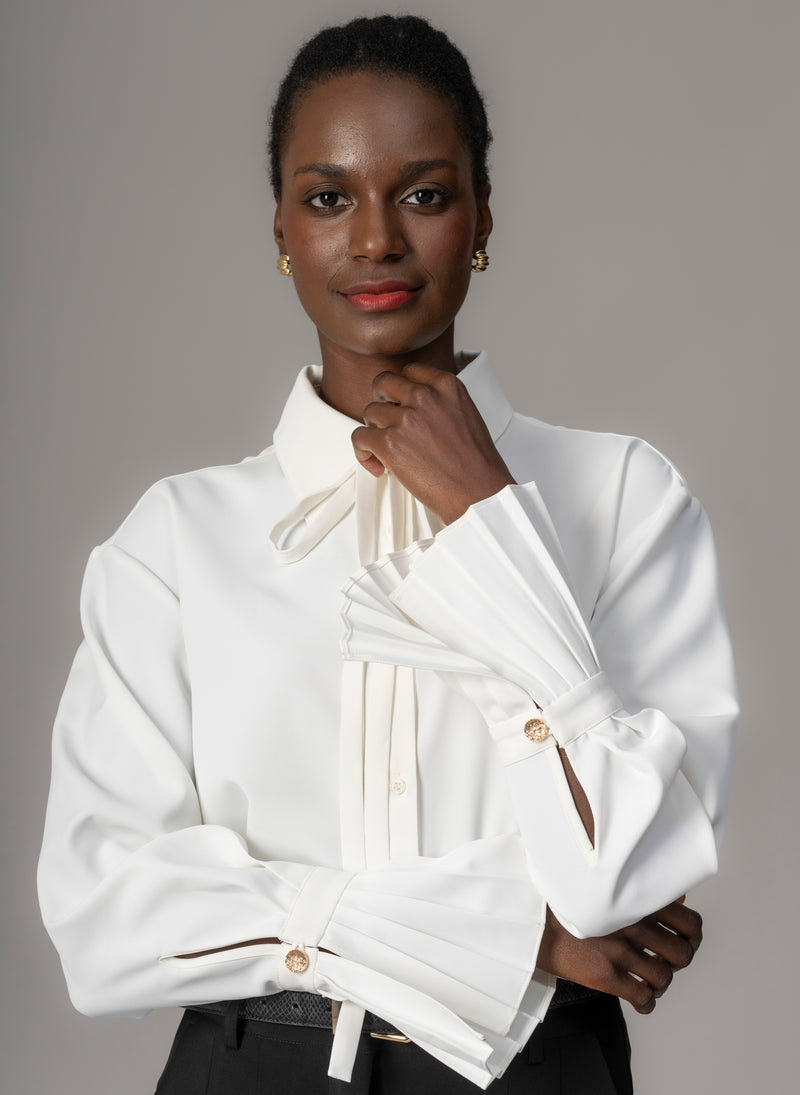 Lottie Ivory Easy Fit Blouse with Pleated Exaggerated Cuffs