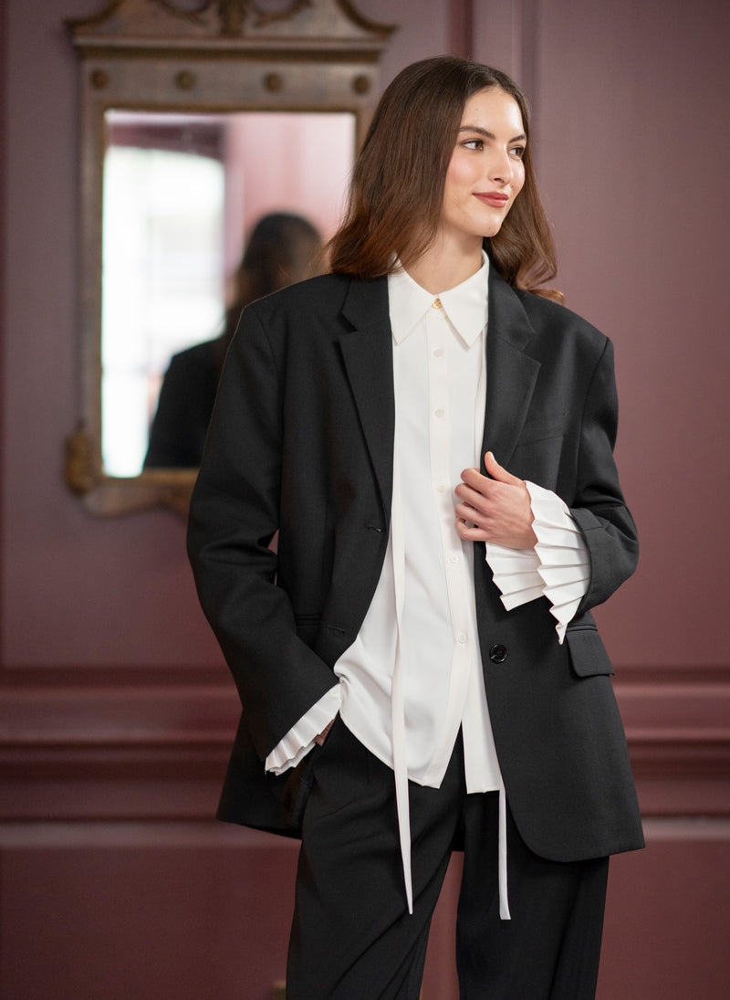 Lottie Ivory Easy Fit Blouse with Pleated Exaggerated Cuffs
