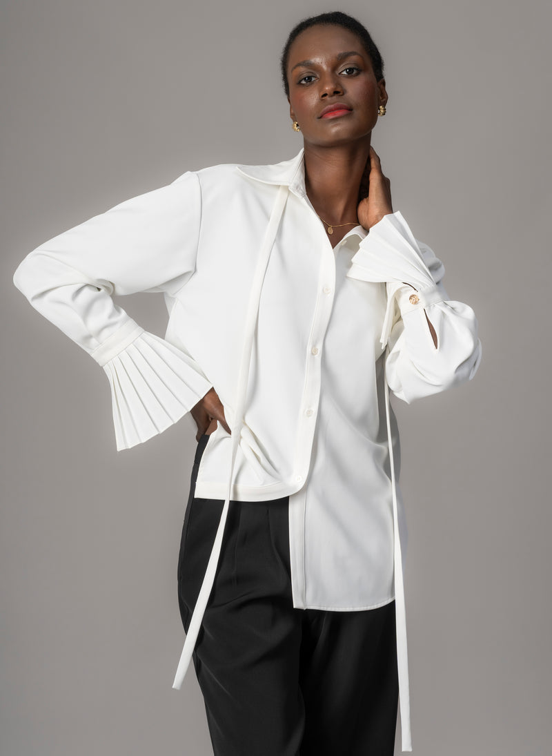 Lottie Ivory Easy Fit Blouse with Pleated Exaggerated Cuffs