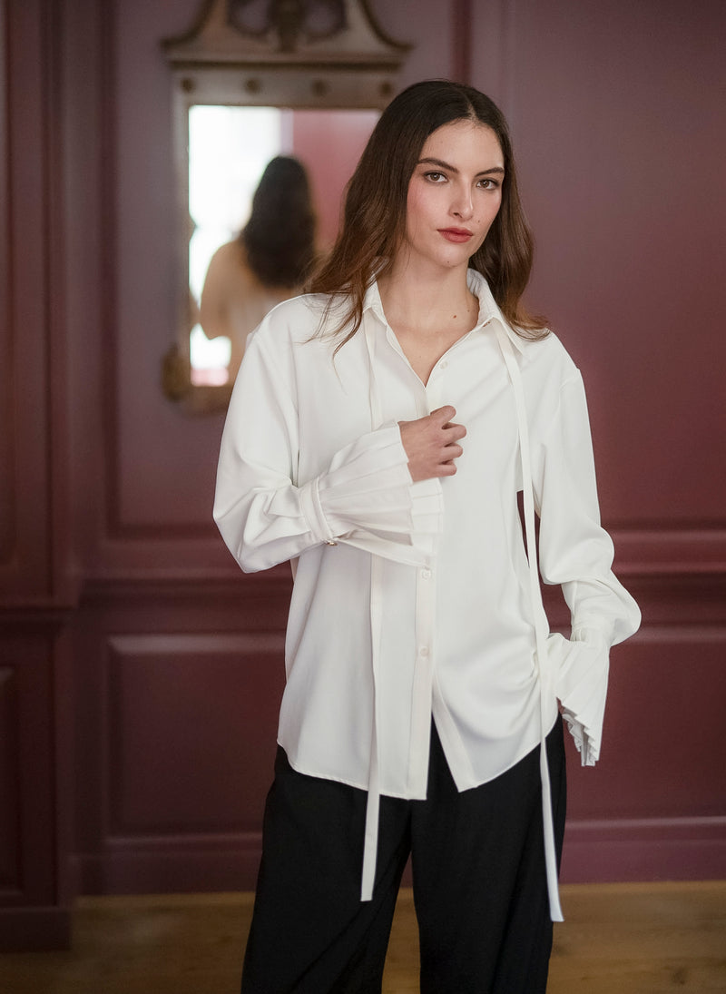 Lottie Ivory Easy Fit Blouse with Pleated Exaggerated Cuffs