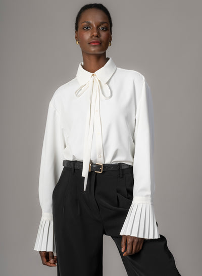 Lottie Ivory Easy Fit Blouse with Pleated Exaggerated Cuffs