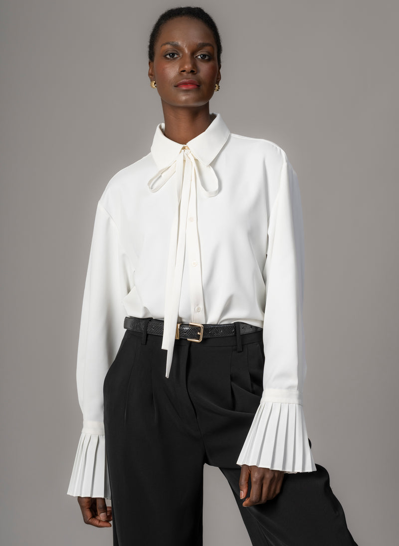 Lottie Ivory Easy Fit Blouse with Pleated Exaggerated Cuffs