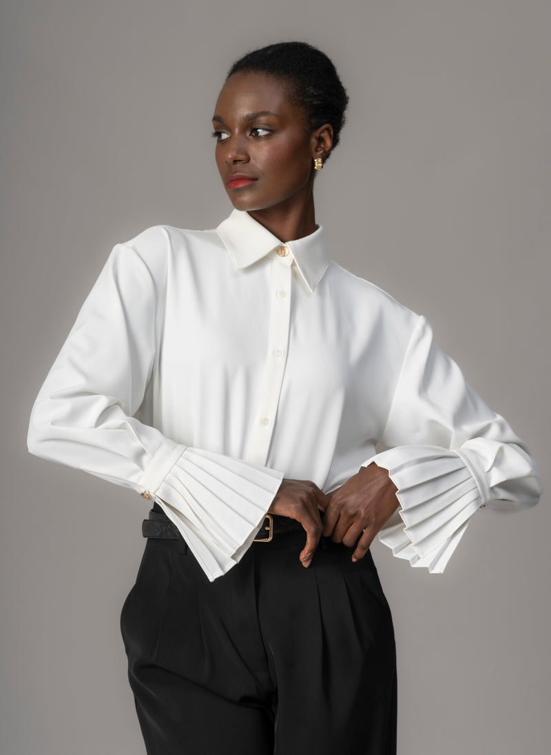 Lottie Ivory Easy Fit Blouse with Pleated Exaggerated Cuffs