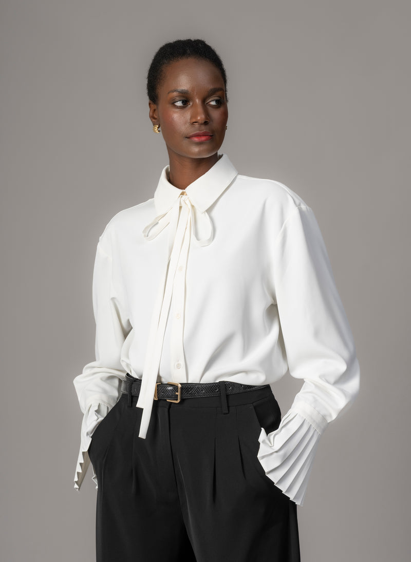 Lottie Ivory Easy Fit Blouse with Pleated Exaggerated Cuffs