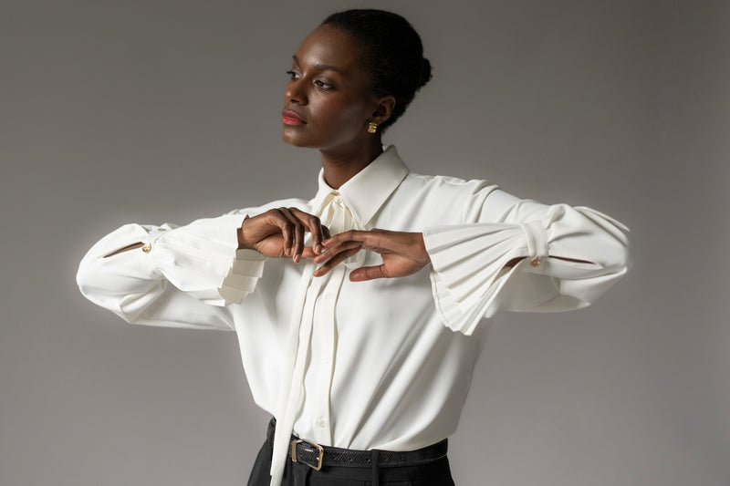 Lottie Ivory Easy Fit Blouse with Pleated Exaggerated Cuffs