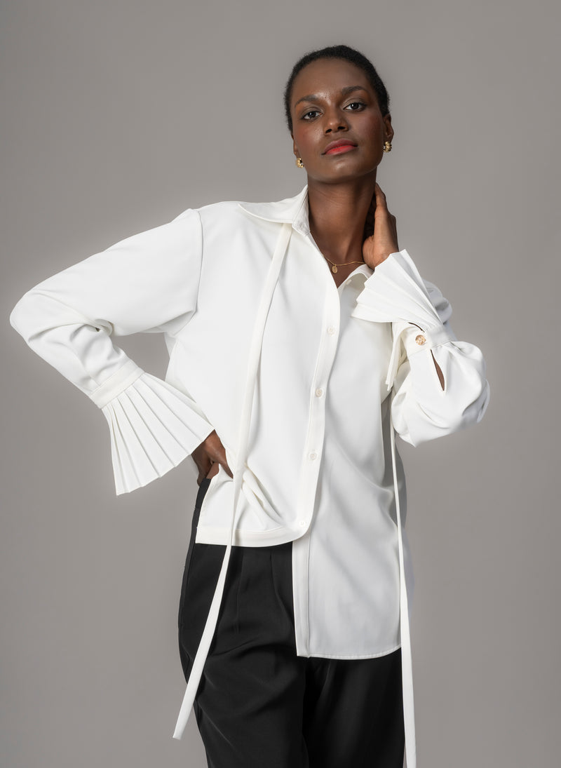 Lottie Ivory Easy Fit Blouse with Pleated Exaggerated Cuffs