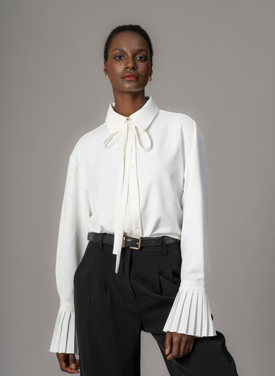 Lottie Ivory Easy Fit Blouse with Pleated Exaggerated Cuffs