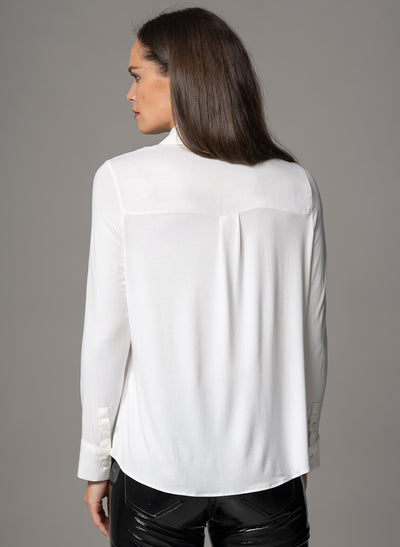 LYNETTE IVORY CLASSIC FIT JERSEY AND WOVEN SATIN BLEND SHIRT