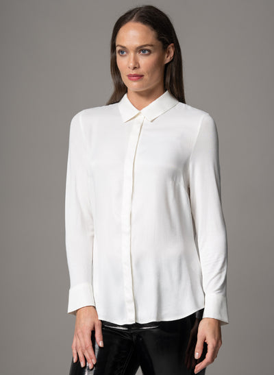 LYNETTE IVORY CLASSIC FIT JERSEY AND WOVEN SATIN BLEND SHIRT