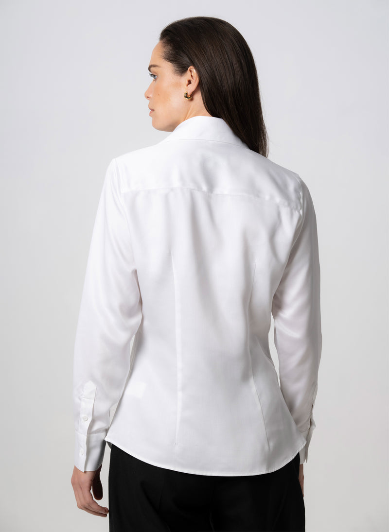 Maddie White Open Collar Classic Tailored Blouse in Tencel