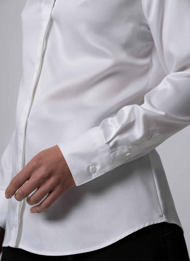 Maddie White Open Collar Classic Tailored Blouse in Tencel
