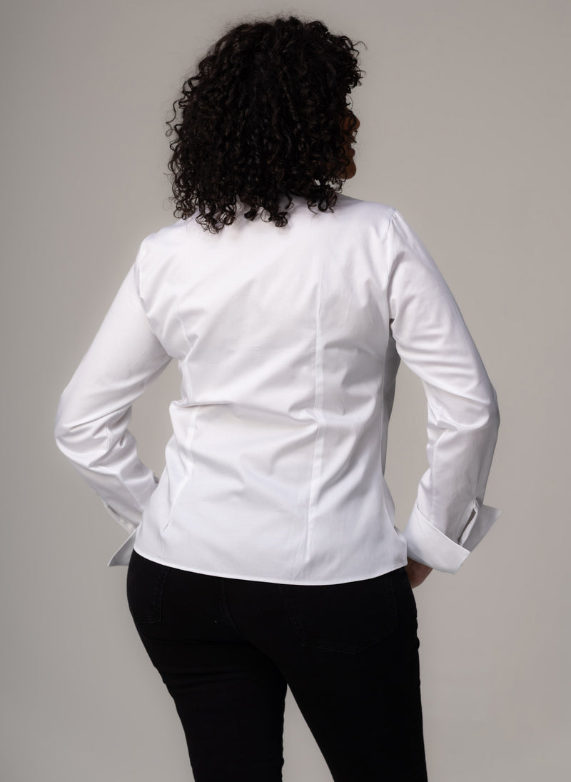 Madelena Curve "The Boss" White Tailored V-Neck Cotton Shirt