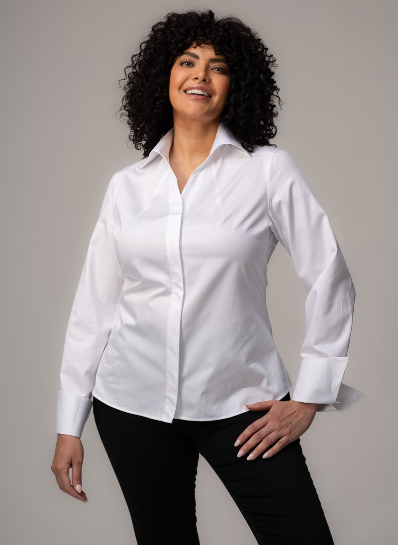 womens white dress shirt plus size Madelena White Tailored Business Shirt