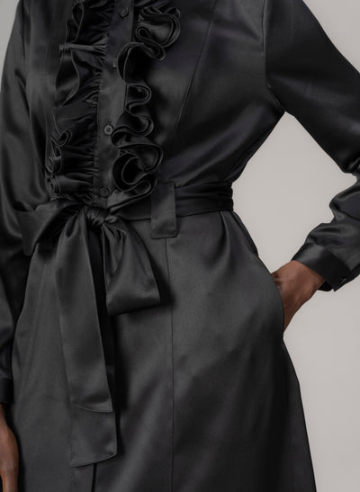 Maria Black Long Sleeve Frill Front Midi Shirt Dress
