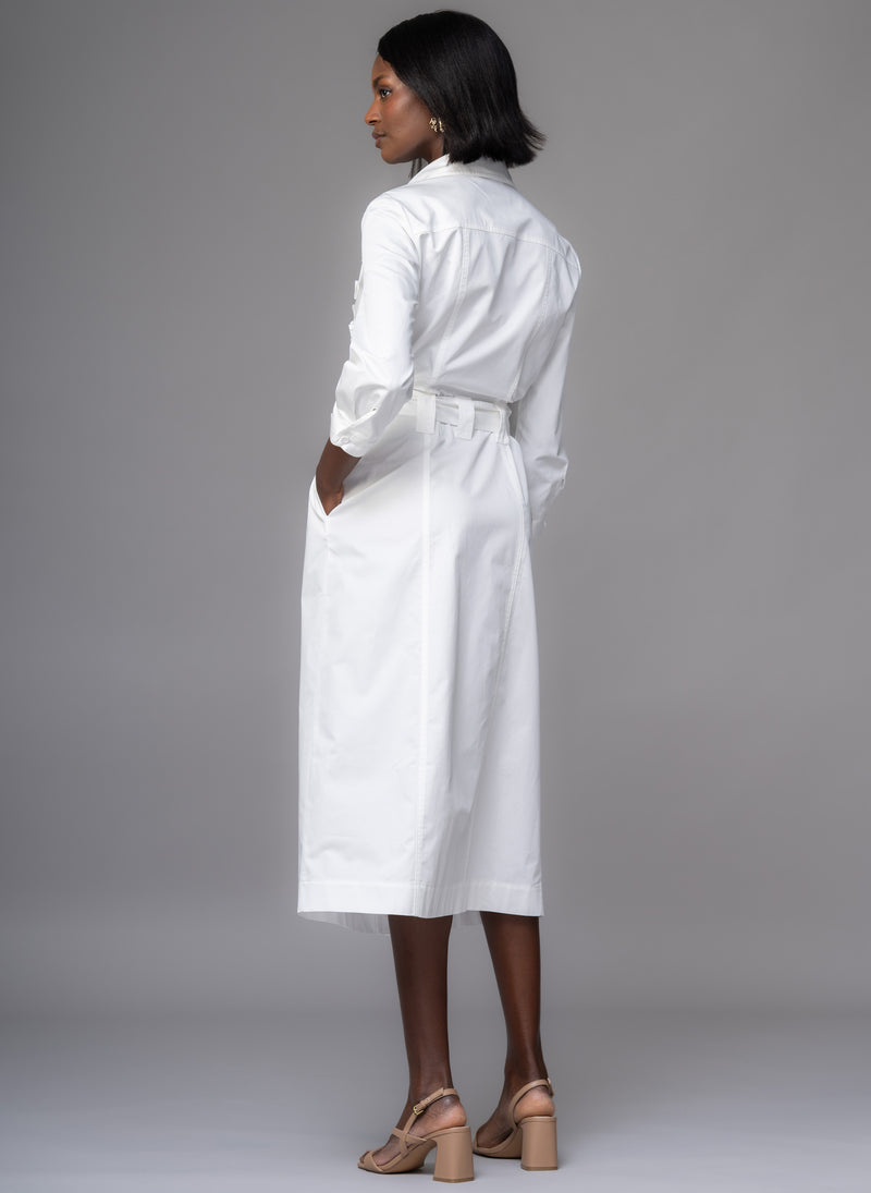 Maria White Frill Front Straight Skirt Shirt Dress