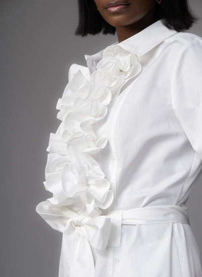 Maria White Frill Front Straight Skirt Shirt Dress