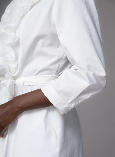 Maria White Frill Front Straight Skirt Shirt Dress