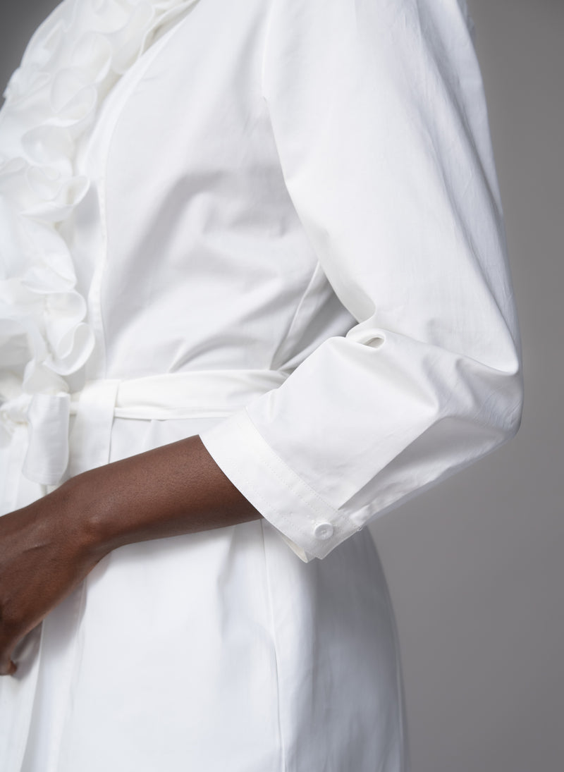 Maria White Frill Front Straight Skirt Shirt Dress