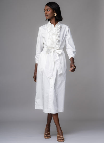 Maria White Frill Front Straight Skirt Shirt Dress
