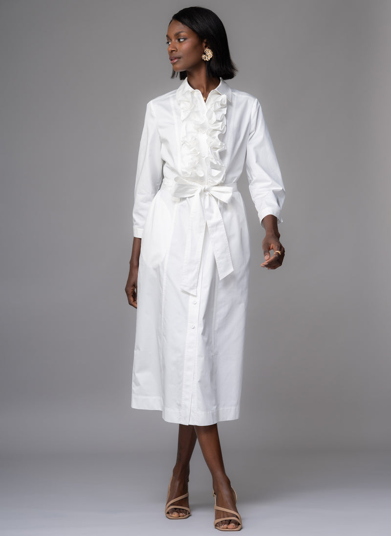 Maria White Frill Front Straight Skirt Shirt Dress