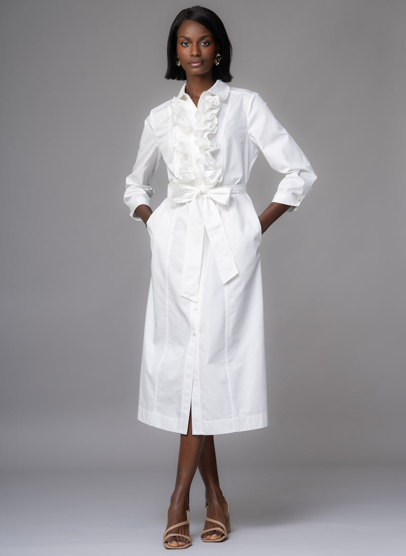 Maria White Frill Front Straight Skirt Shirt Dress