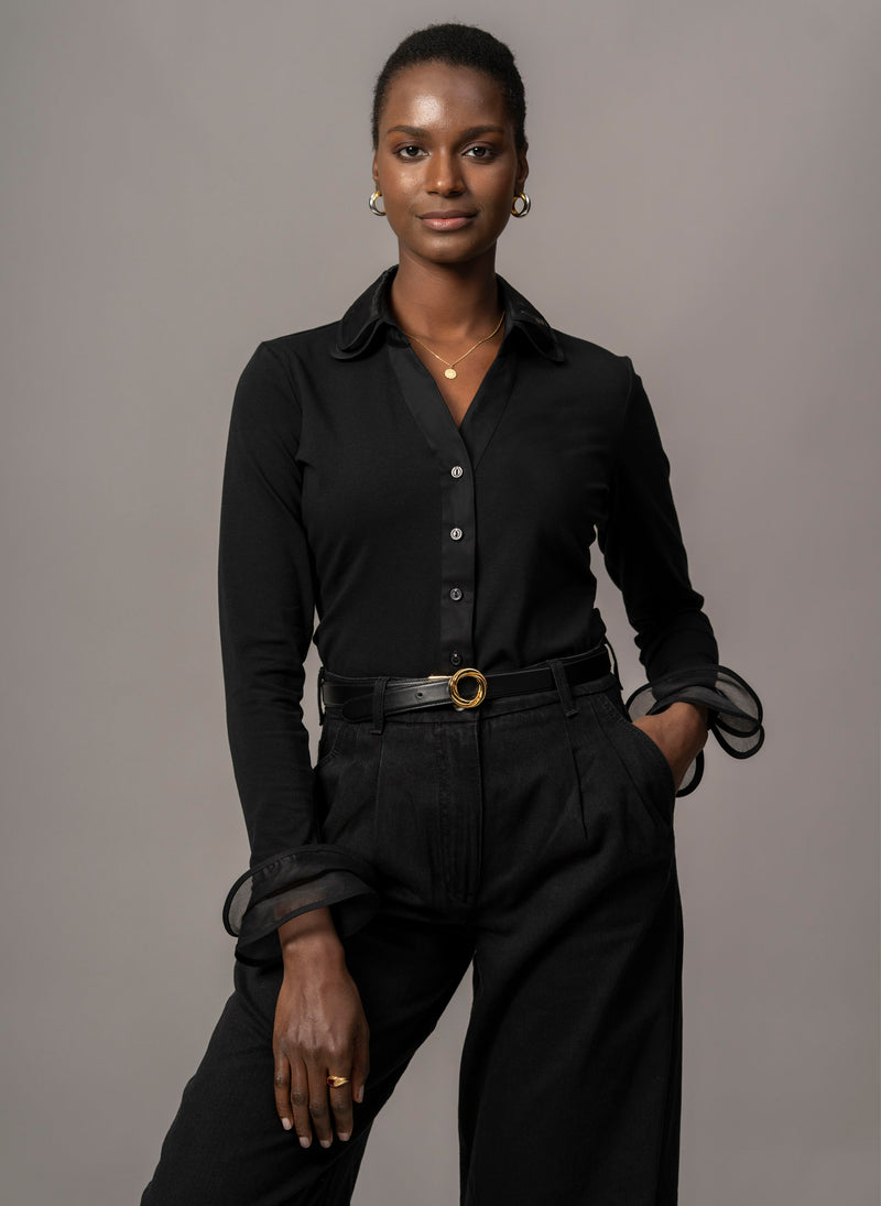 ladies black dress blouses Peasant Chiffon Blouse for Tall Women in Black L / Tall / Black