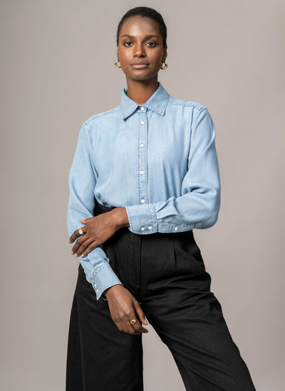 Max "The Boyfriend" Shirt in Drapey Chambray Denim