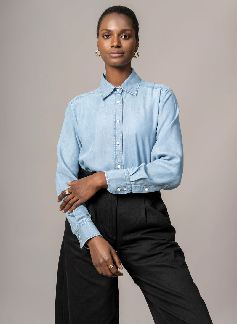 Max "The Boyfriend" Shirt in Drapey Chambray Denim