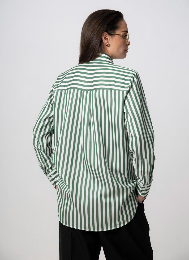 Max Green Stripe Relaxed Fit Shirt in Tencel