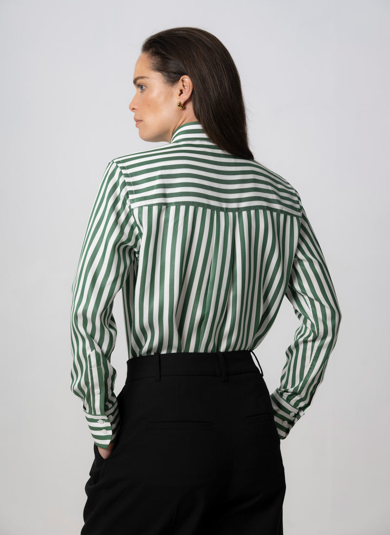Max Green Stripe Relaxed Fit Shirt in Tencel