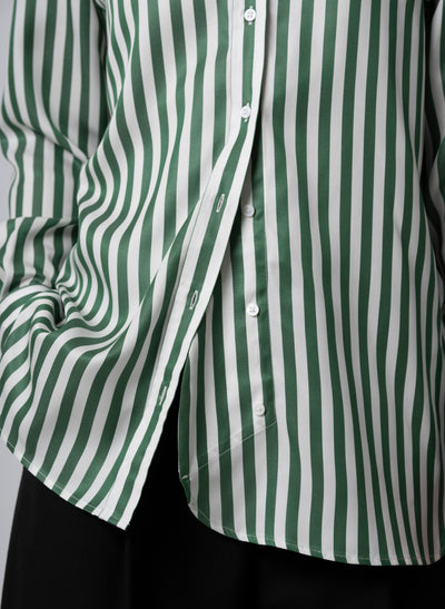 Max Green Stripe Relaxed Fit Shirt in Tencel