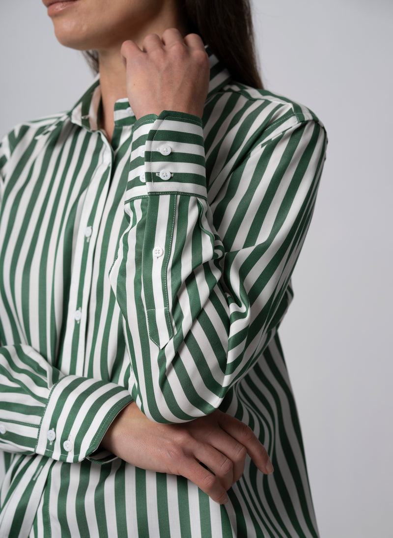 Max Green Stripe Relaxed Fit Shirt in Tencel