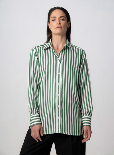 Max Green Stripe Relaxed Fit Shirt in Tencel