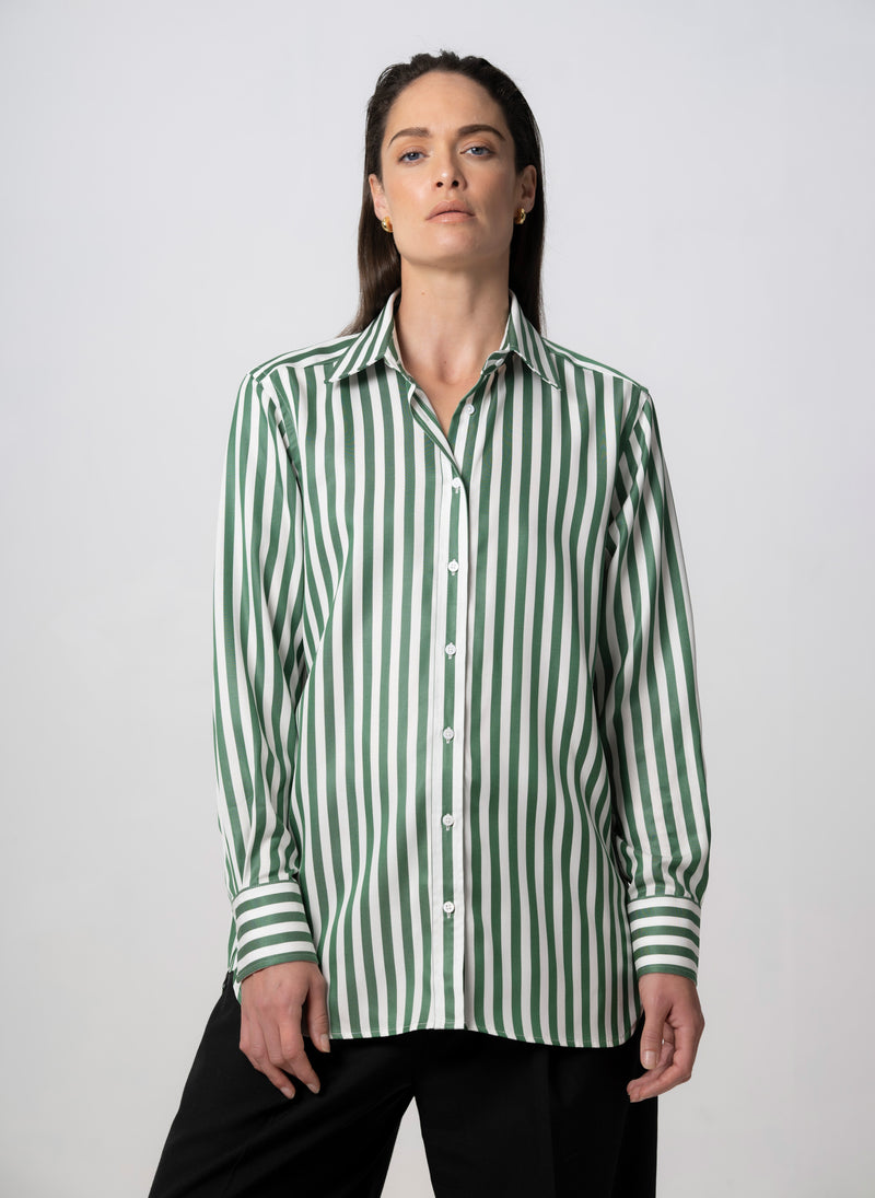 Max Green Stripe Relaxed Fit Shirt in Tencel